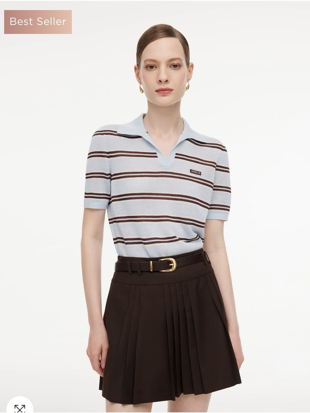 Brand new Goelia Navy Combo Stripe Women Polo Knit Top